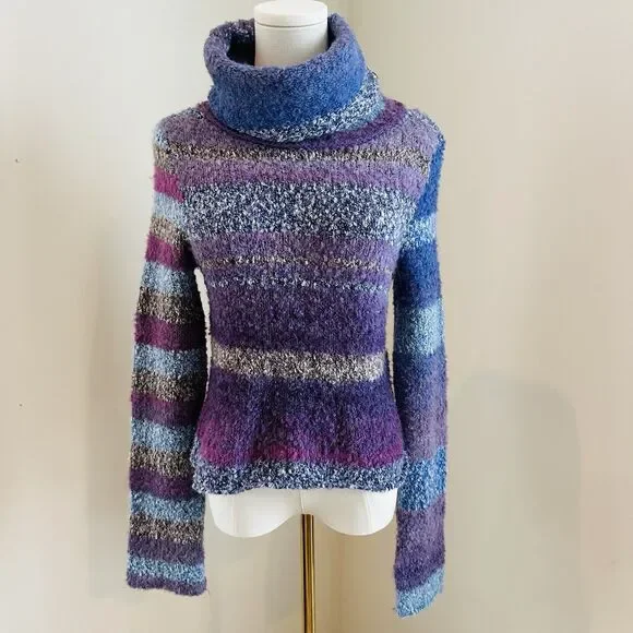 Free People My Girl Turtleneck Sweater Midnight Pearl Combo Women's Small Boho - Picture 2 of 11